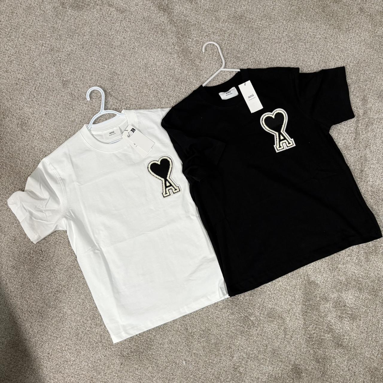 P0 AMI Paris Men's Black and White T-shirt - Image 1
